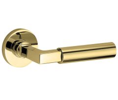 Deurklink op geveerd rozet Bauhaus/Vivo messing ongelakt