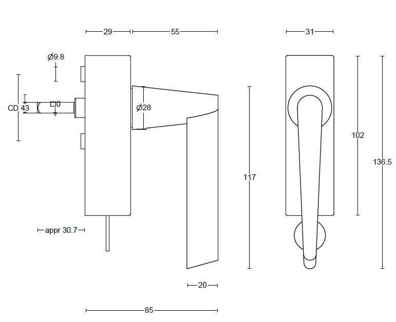 Draaikiepgarnituur CONE OH102DKLOCK mat rvs - Afbeelding 2