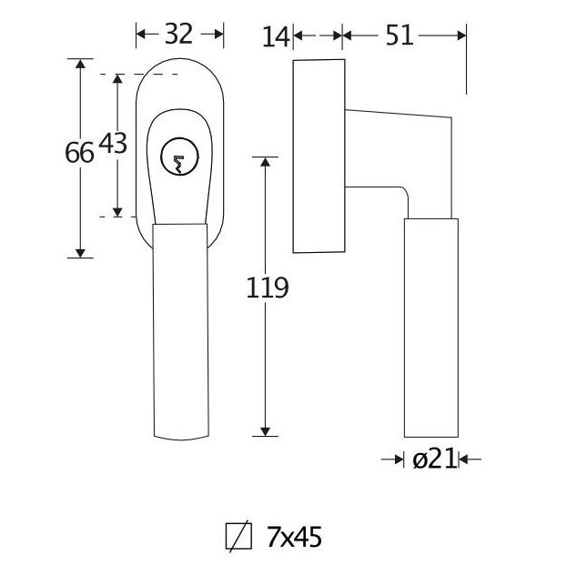 SKG2 Draaikiepgarnituur afsluitbaar Bauhaus/ovaal messing ongelakt - Afbeelding 2