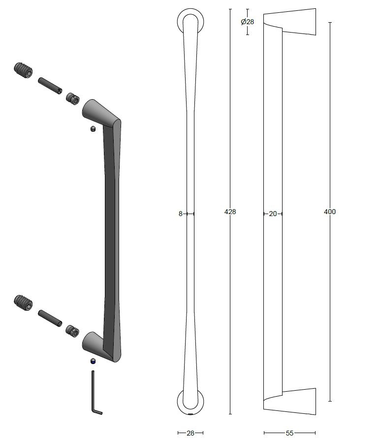 Deurgreep CONE OH400NP mat rvs - Afbeelding 2