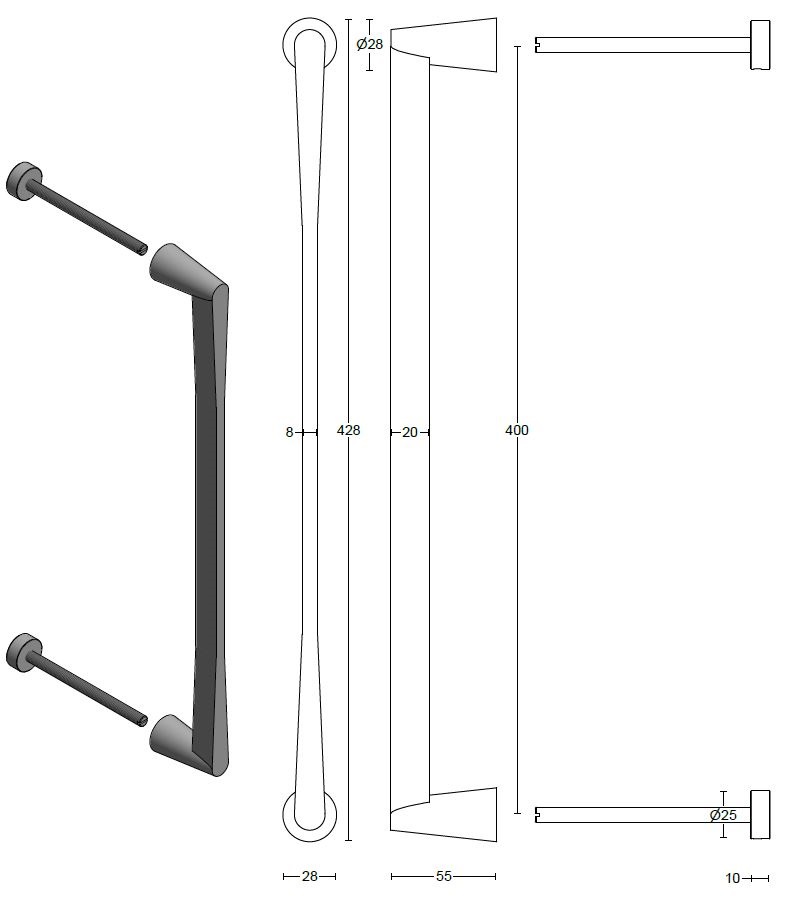 Deurgreep CONE OH400PS mat rvs - Afbeelding 2