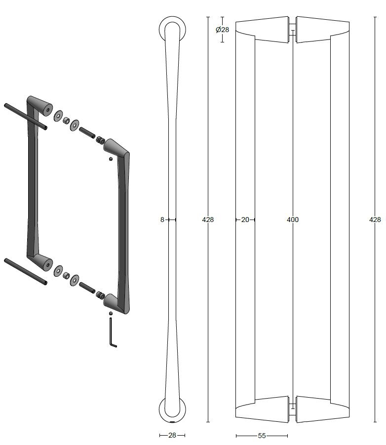 Set deurgrepen CONE OH400PA PVD mat zwart - Afbeelding 2