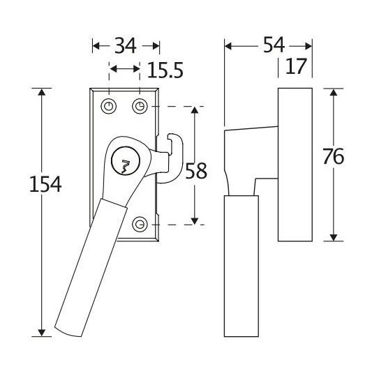 SKG Raamsluiting Met Sluitplaat Links Bauhaus messing antiek - Afbeelding 2