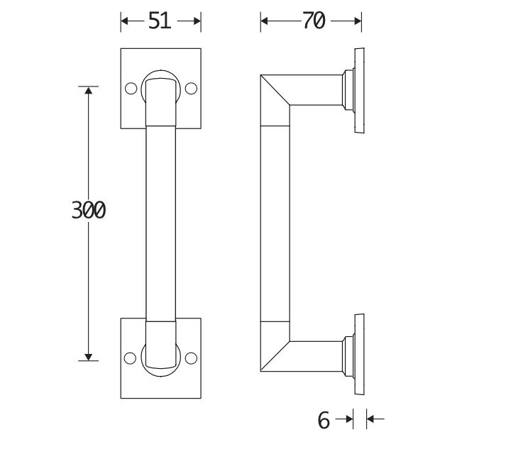 Deurgreep Bauhaus vierkant rozet 300 mm mat zwart - Afbeelding 2