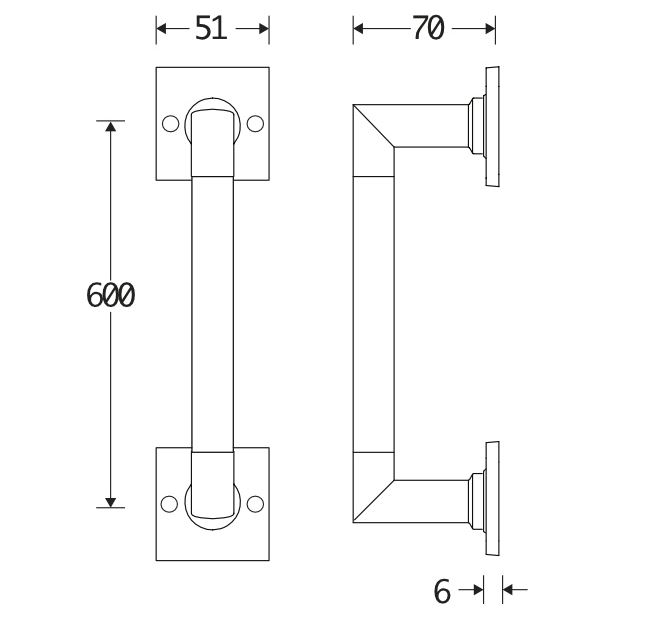 Deurgreep Bauhaus vierkant rozet 600 mm messing ongelakt - Afbeelding 2