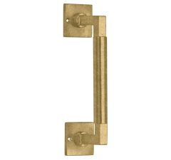 Deurgreep Bauhaus vierkant rozet 182 mm messing antiek