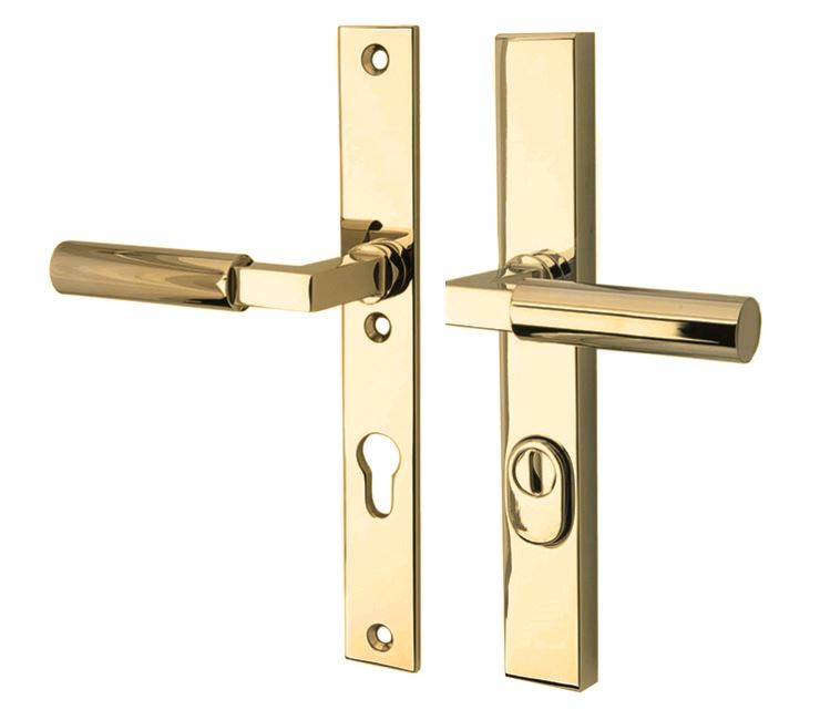 SKG3 PC72 kruk/kruk op smalschild Bauhaus Links + kerntrekbeveiliging messing ongelakt