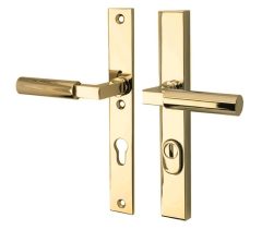 SKG3 PC92 kruk/kruk op smalschild Bauhaus Links + kerntrekbeveiliging messing ongelakt