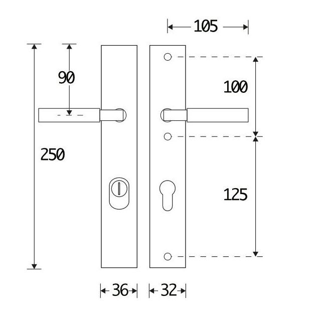 SKG3 PC92 kruk/kruk op smalschild Bauhaus Links + kerntrekbeveiliging messing ongelakt - Afbeelding 2