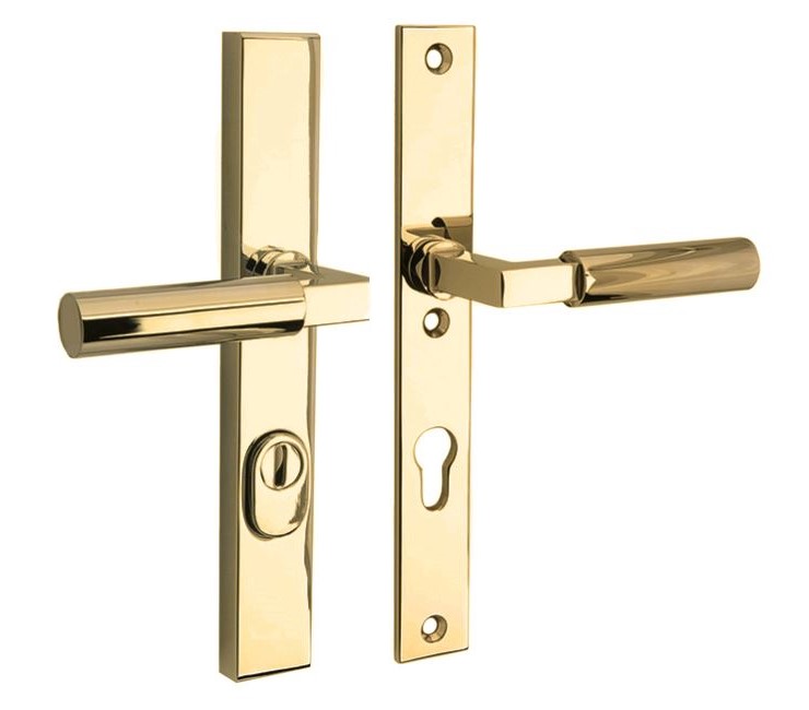 SKG3 PC92 kruk/kruk op smalschild Bauhaus Rechts + kerntrekbeveiliging messing ongelakt