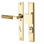 SKG3 PC72 knop/kruk op smalschild Bauhaus Links + kerntrekbeveiliging messing ongelakt