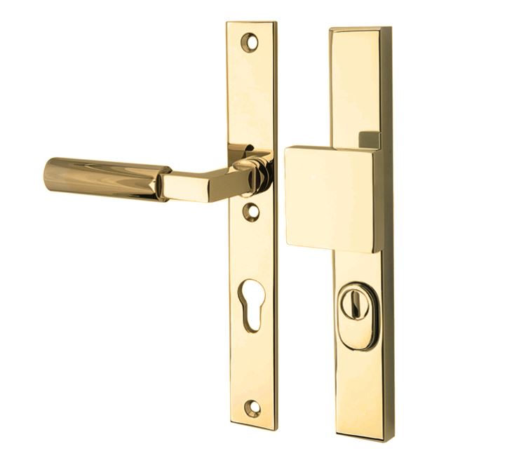 SKG3 PC72 knop/kruk op smalschild Bauhaus Links + kerntrekbeveiliging messing ongelakt