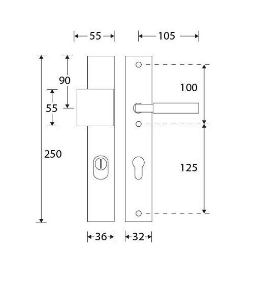 SKG3 PC72 knop/kruk op smalschild Bauhaus Links + kerntrekbeveiliging messing ongelakt - Afbeelding 2