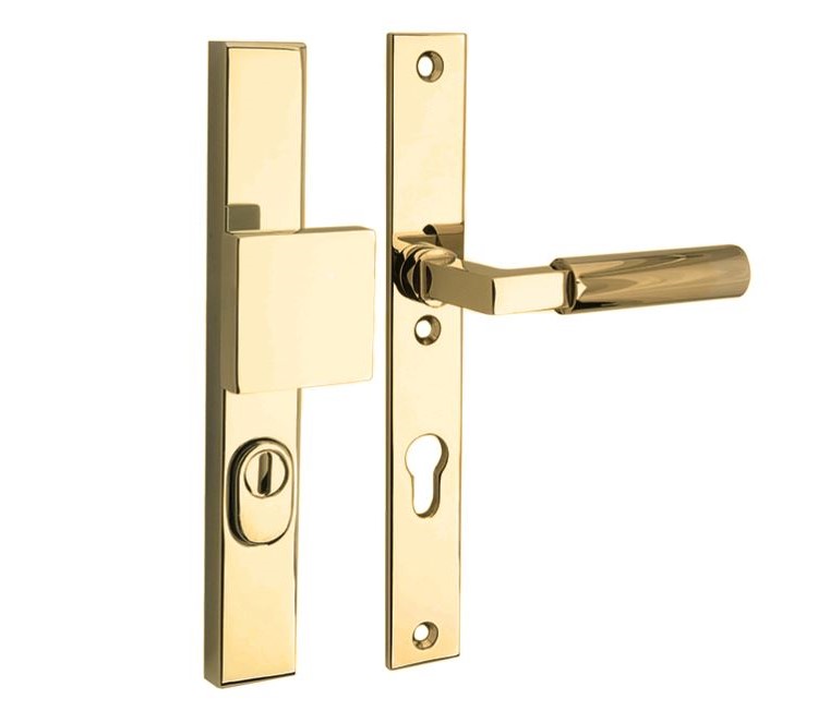 SKG3 PC55 knop/kruk op smalschild Bauhaus Rechts + kerntrekbeveiliging messing ongelakt