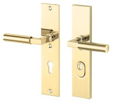 SKG3 PC55 kruk/kruk op schild Bauhaus Links + kerntrekbeveiliging messing ongelakt