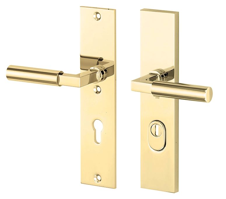 SKG3 PC55 kruk/kruk op schild Bauhaus Links + kerntrekbeveiliging messing ongelakt