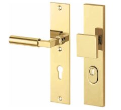 SKG3 PC55 knop/kruk op schild Bauhaus Links + kerntrekbeveiliging messing ongelakt