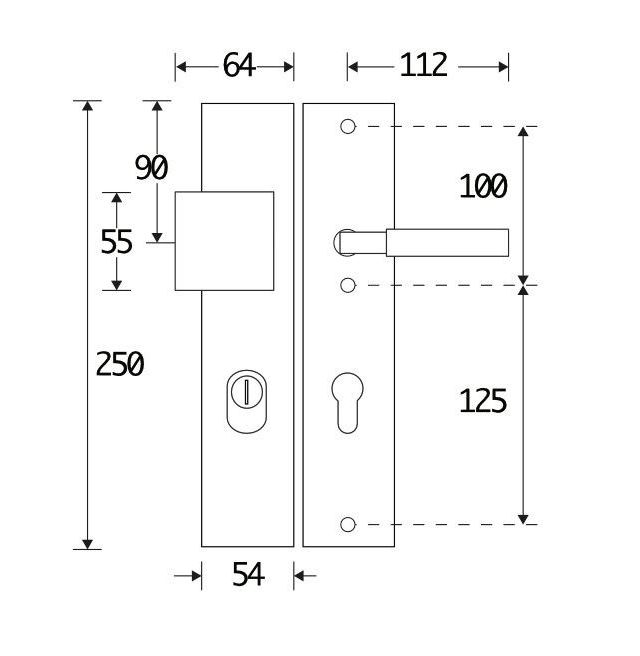 SKG3 PC55 knop/kruk op schild Bauhaus Links + kerntrekbeveiliging messing ongelakt - Afbeelding 2