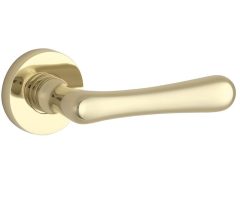 Deurklink op geveerd rozet Linea/Vivo messing gelakt