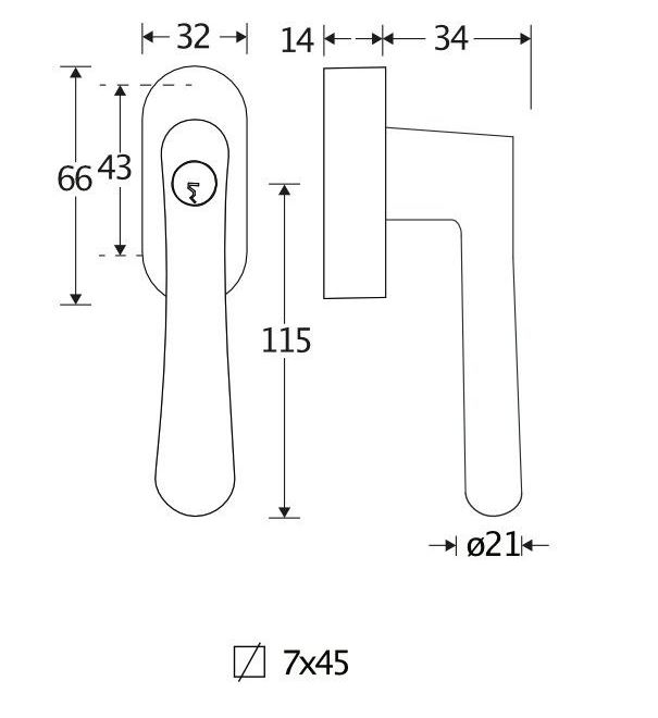 SKG2 Draaikiepgarnituur afsluitbaar Linea/ovaal messing gelakt - Afbeelding 2