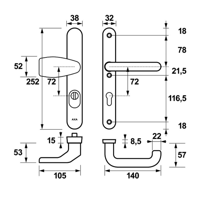 AXA Oval Plus Smal veiligheidsbeslag PC72 SKG3 met kerntrekbeveiliging Wing-greep/kruk zwart - Afbeelding 2