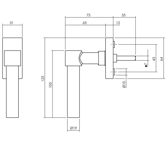 Intersteel raamkruk L-vorm Recht op rechthoekig rozet zwart - Afbeelding 2