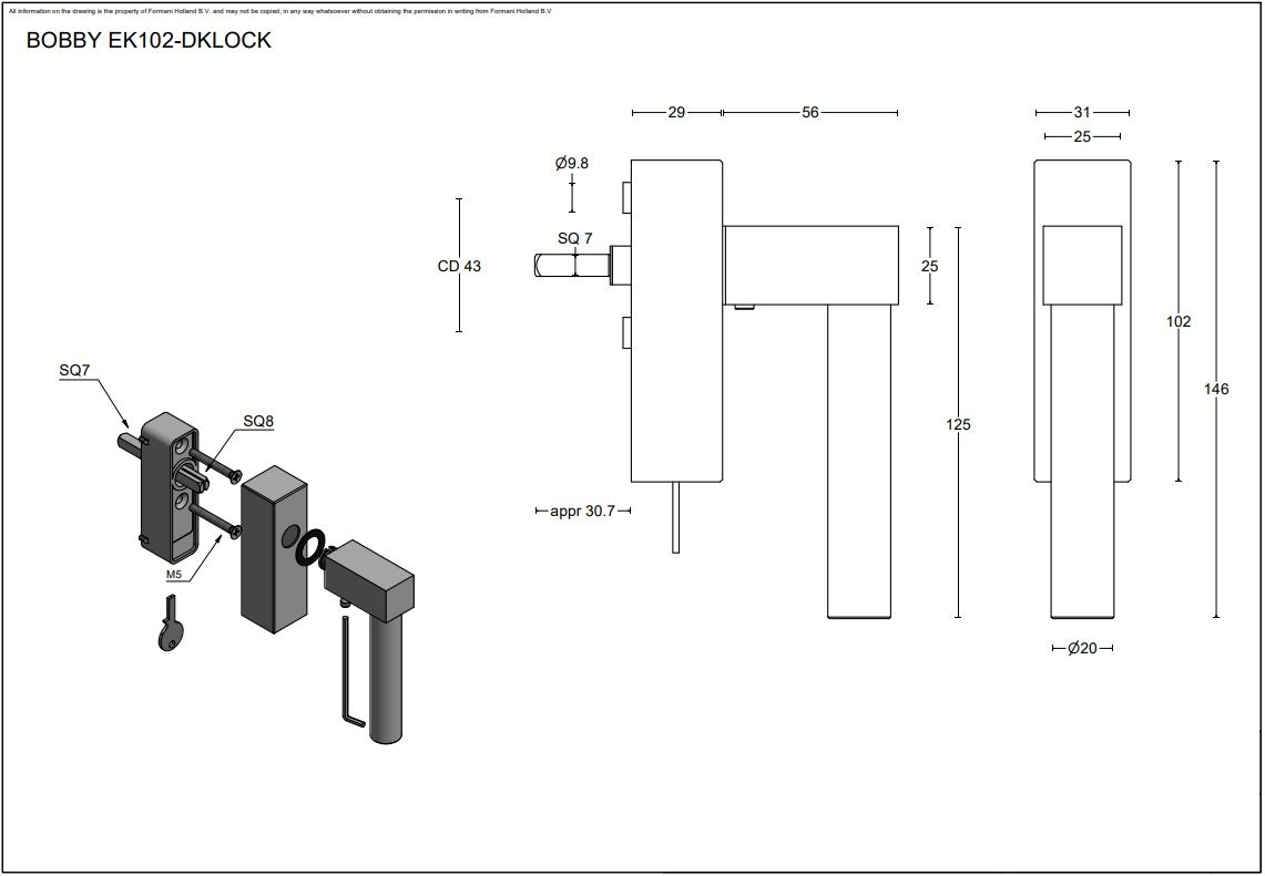 Draaikiepgarnituur afsluitbaar BOBBY EK102-DKLOCK mat rvs - Afbeelding 2