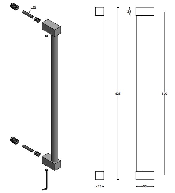 Deurgreep BOBBY EK500 NP 500 mm PVD mat zwart - Afbeelding 2
