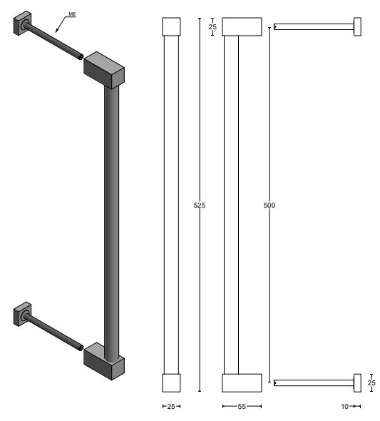 Deurgreep BOBBY EK500 PS 500 mm mat rvs - Afbeelding 2