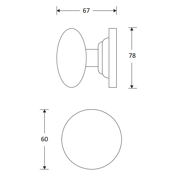 Voordeurknop Paddenstoel 60mm messing ongelakt - Afbeelding 2