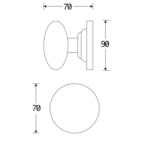 Voordeurknop Paddenstoel 70mm messing ongelakt - Afbeelding 2