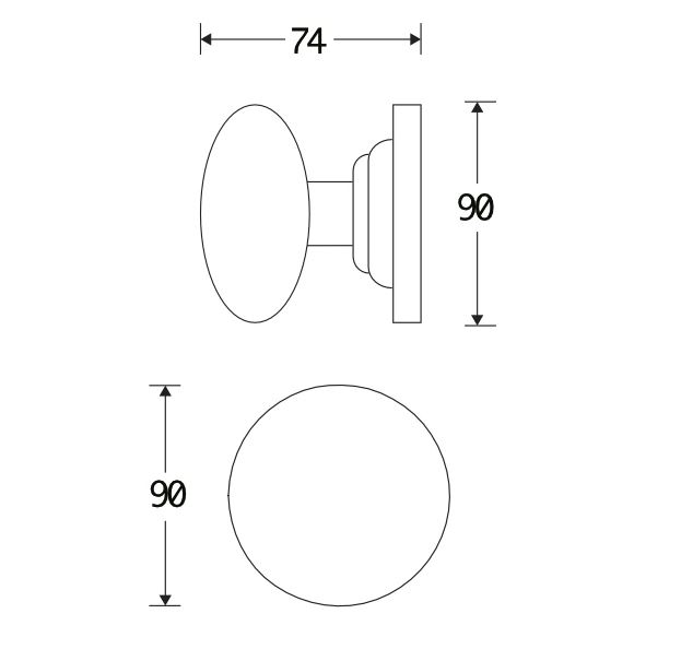 Voordeurknop Paddenstoel 90mm mat zwart - Afbeelding 2
