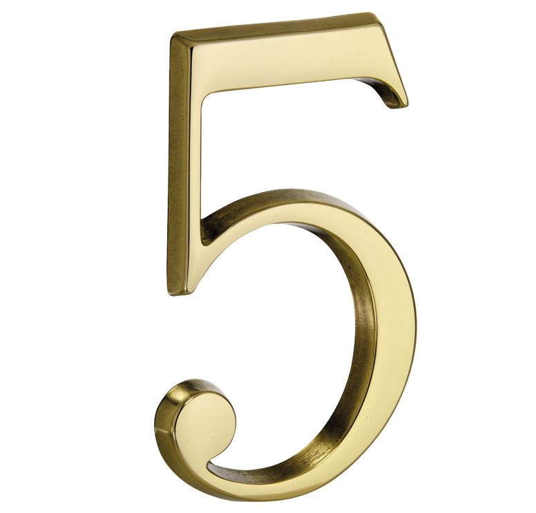 Huisnummer 5 Roman 120 mm messing Ongelakt