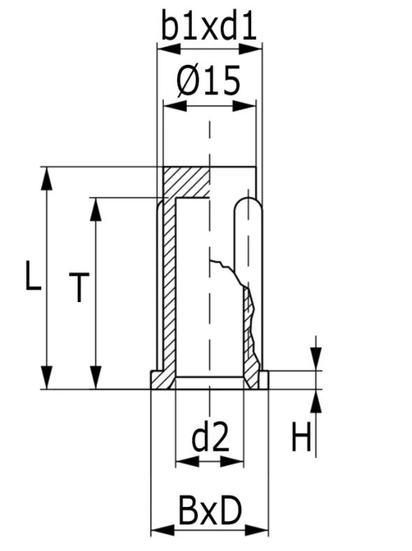 Inzetdop 20x20x1.5 ø8mm voor meubelwielen M8 - Afbeelding 2