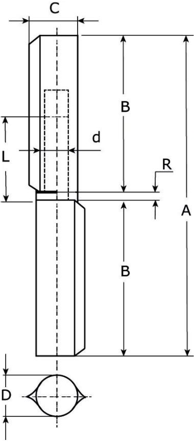 Aanlaspaumelle stalen pen messing ring 140x20 mm blank staal - Afbeelding 2