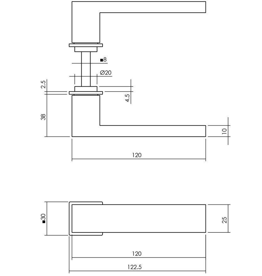 Intersteel deurklink Amsterdam met platte vierkante rozetten zelfklevend 30x30mm rvs - Afbeelding 2
