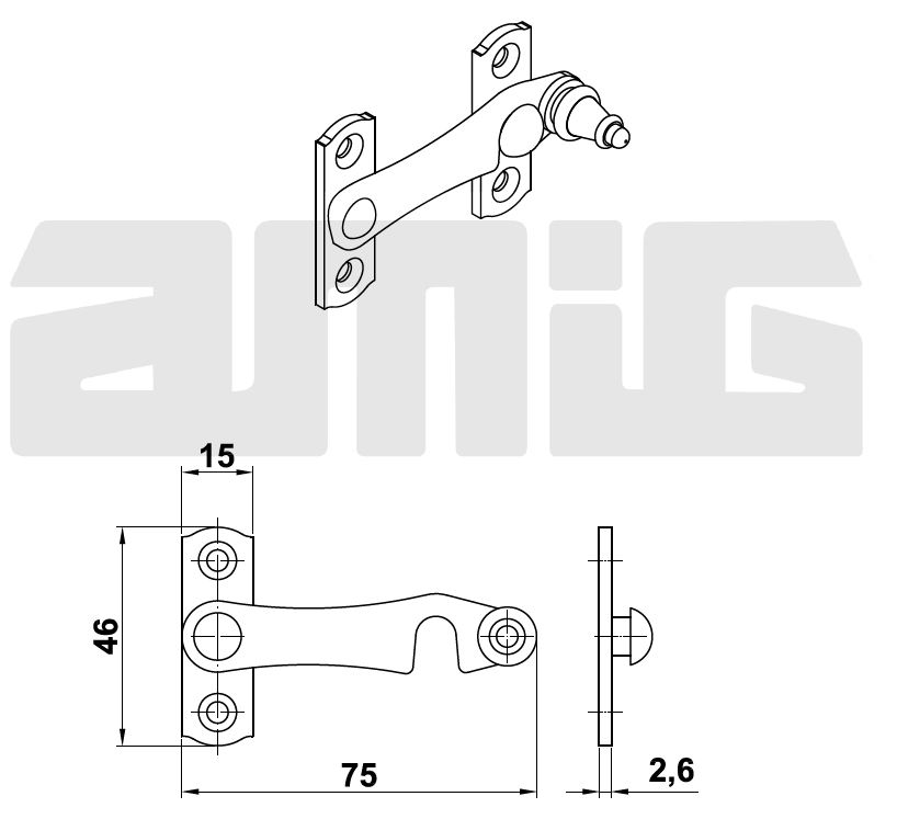 Overslag sluiting rechts 75 x 46 mm zwart - Afbeelding 2