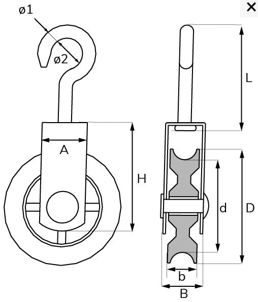 Katrol spitse haak 40 mm verzinkt - Afbeelding 2