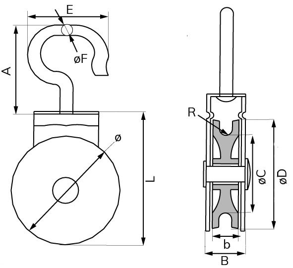 Katrol draaibare haak 25 mm verzinkt - Afbeelding 2