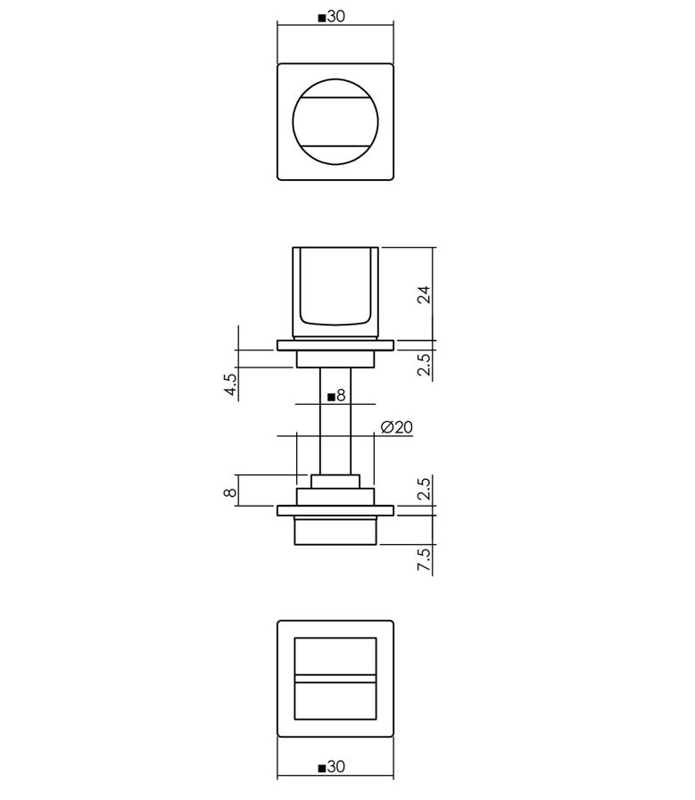 Intersteel wc-sluiting 8 mm minimalistisch zelfklevend vierkant 30x30x2,5mm rvs - Afbeelding 2