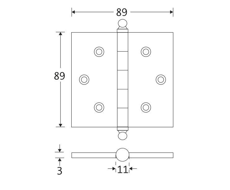Kogellagerscharnier 89x89 rechte hoek bol messing antiek - Afbeelding 2