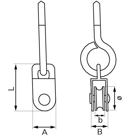 Katrol met schroefoog 15 mm rvs AISI 304 - Afbeelding 2