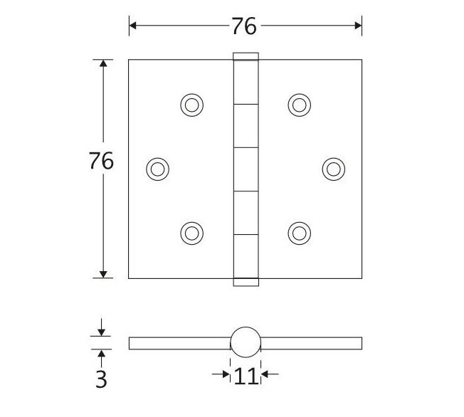 Kogellagerscharnier 76x76 rechte hoek vlak messing antiek - Afbeelding 2