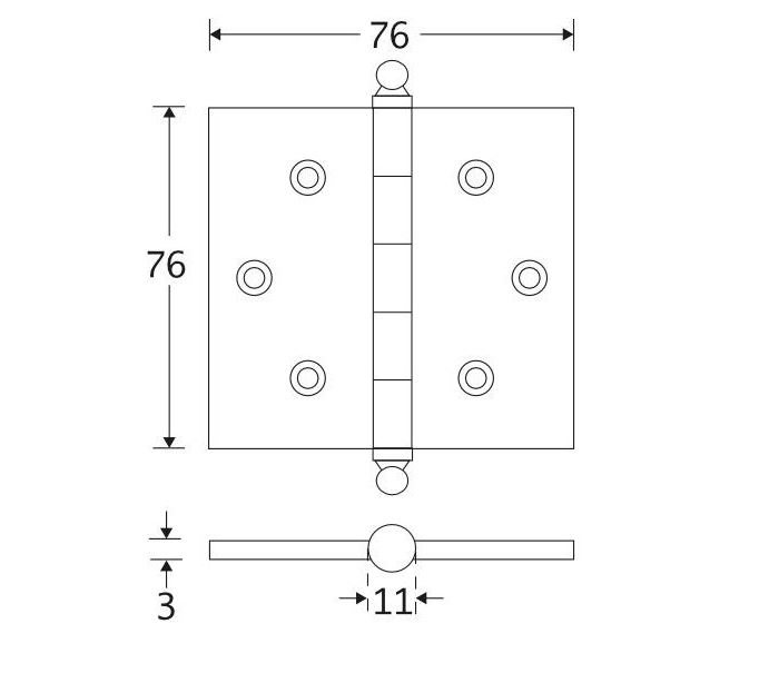 Kogellagerscharnier 76x76 rechte hoek bol messing antiek - Afbeelding 2