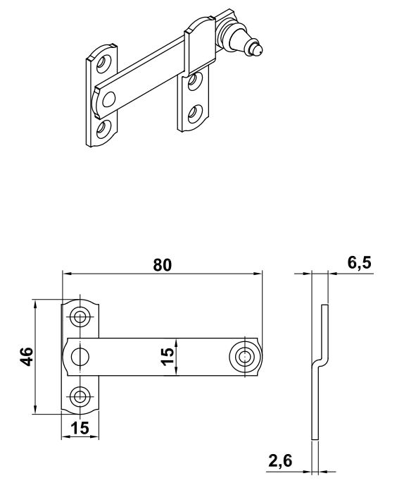 Overslag sluiting 80 x 46 mm zwart - Afbeelding 2
