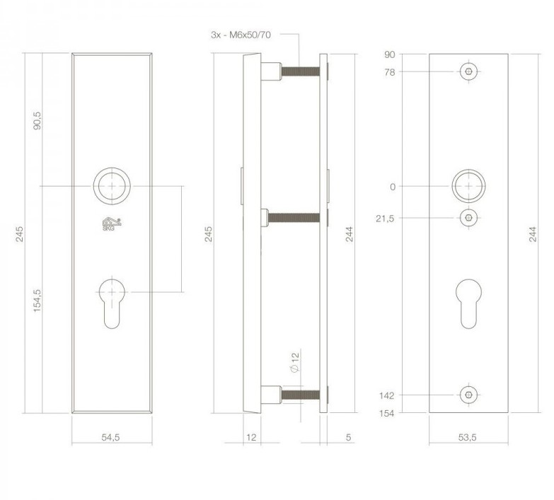SKG3 Veiligheid-schild rechthoek massief PC72 chroom - Afbeelding 2