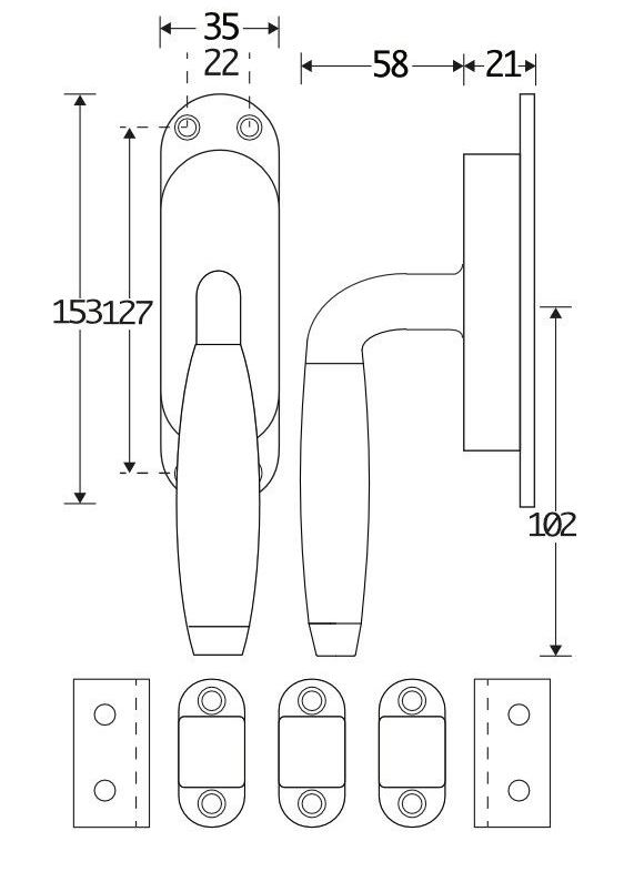 Kruk-espagnolet Ton Ebben Rechts messing Antiek Inclusief 2 Stangen - Afbeelding 2