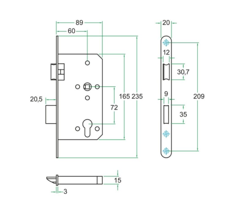 Cilinder Dag/Nacht slot KL3 brandwerend PC72 zwarte voorplaat - Afbeelding 2