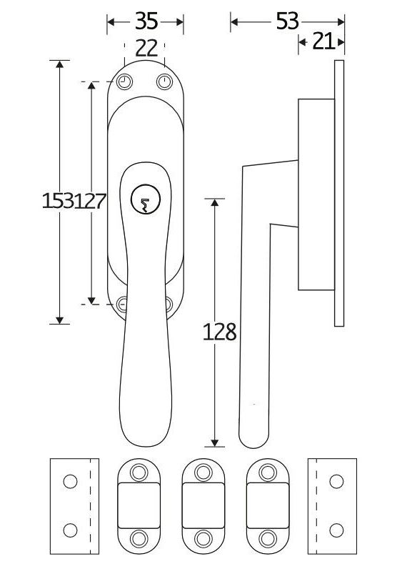 Kruk-espagnolet Afsluitbaar Linea Links glans chroom Inclusief 2 Stangen - Afbeelding 2