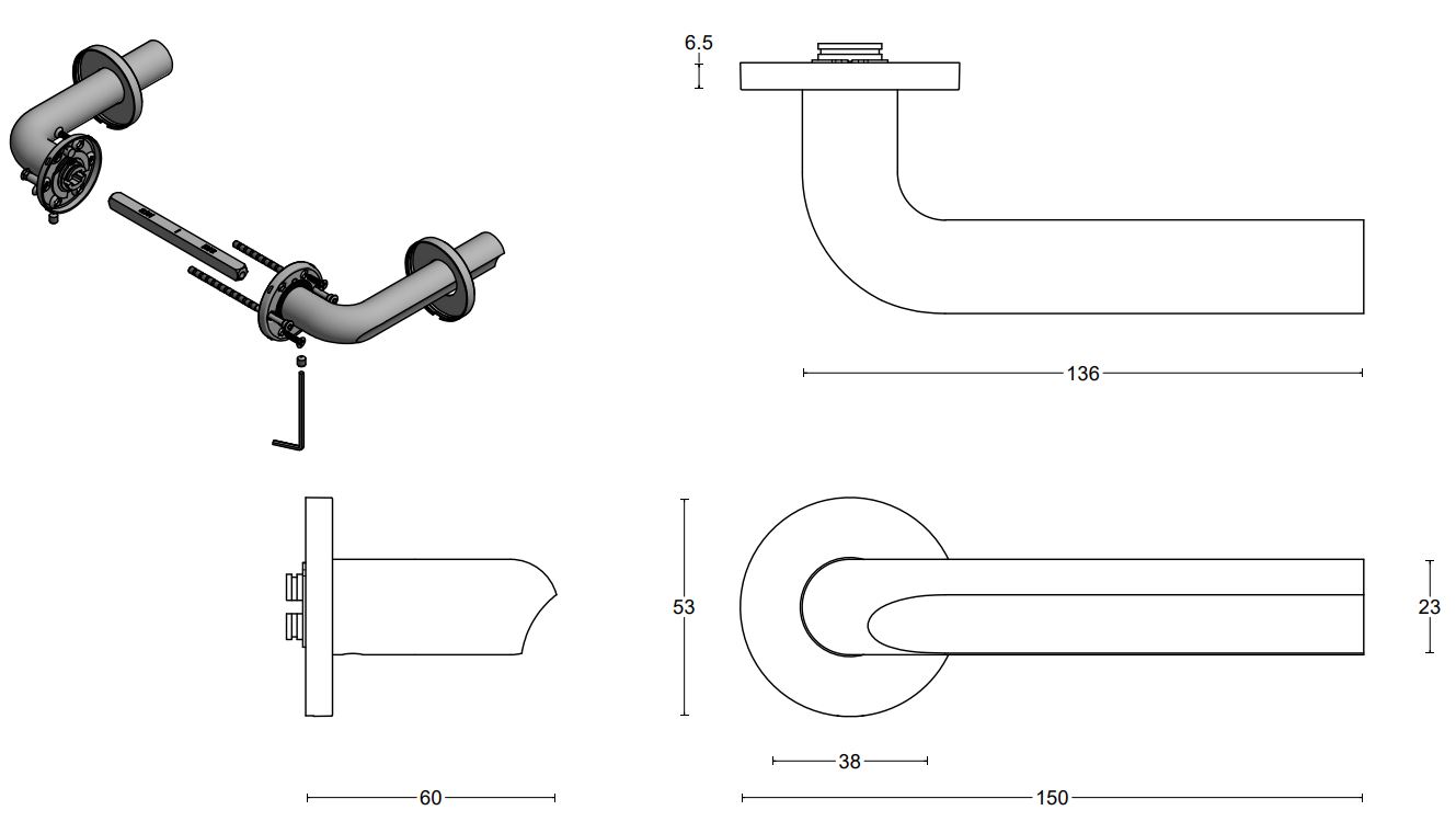 Deurklink David Rockwell ECLIPSE DR101-G op rozet PVD mat zwart - Afbeelding 2